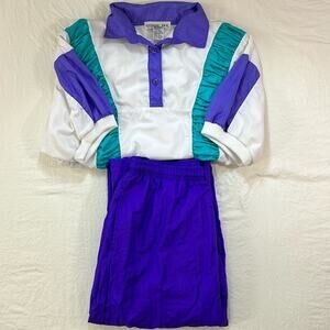Casual Isle windbreaker set women’s XL Vintage Sportswear 1980’s Grandma Pockets